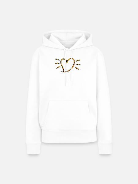 Leopard Herz Strahlen - Frauen Premium Bio Hoodie - Weiß