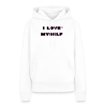 Selbstliebe, I love myself - Frauen Premium Bio Hoodie - Weiß - Vorne - Julia (174cm)