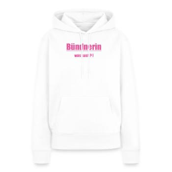 Femme des Grisonds. Quelle douceur ?! Texte rose - Sweat à capuche Premium bio Femme - blanc - Devant - Julia (174cm)