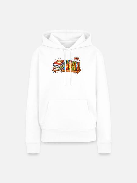 Regal mit Büchern Comic Cartoon Stil - Frauen Premium Bio Hoodie - Weiß