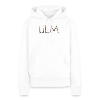 Lettrage ULM avec des brindilles posées par le moineau - Sweat à capuche Premium bio Femme - blanc - Devant - Julia (174cm)