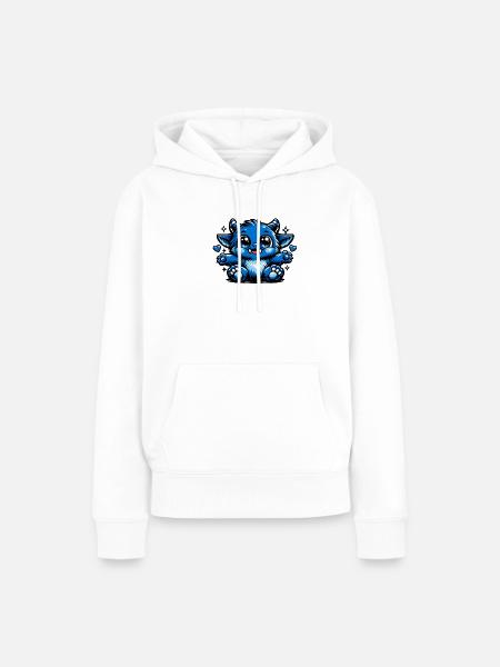Blauer Kuschel-Drachen Comicstil - Frauen Premium Bio Hoodie - Weiß