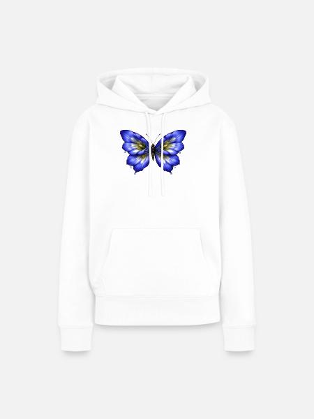 Leuchtender Enzian-Schmetterling - Frauen Premium Bio Hoodie - Weiß