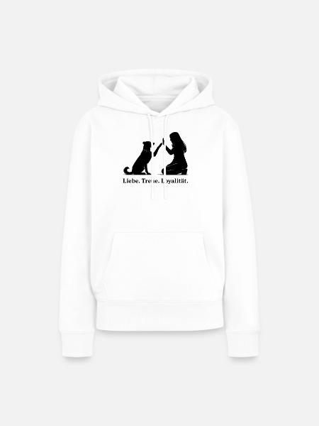 Herzlicher High-Five: Hund und Mensch - Frauen Premium Bio Hoodie - Weiß