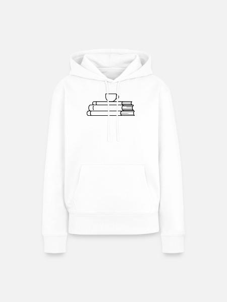 Bücherstapel Kaffee Tasse Outline - Frauen Premium Bio Hoodie - Weiß