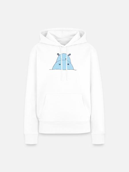Blauer Hippo Blickfang - Frauen Premium Bio Hoodie - Weiß