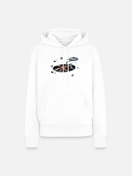 Astronaut als Plattennadel im Weltraum - Frauen Premium Bio Hoodie - Weiß