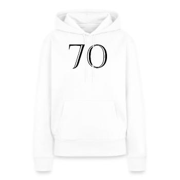 70. 70 ANS. 70e ANNIVERSAIRE. ANNIVERSAIRE 70 ANS. - Sweat à capuche Premium bio Femme - blanc - Devant - Julia (174cm)