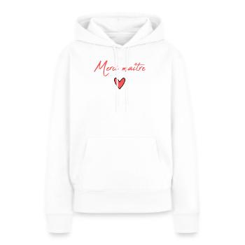 MAÎTRE. MAITRE. MERCI. MERCI MAÎTRE. MAITRE - Sweat à capuche Premium bio Femme - blanc - Devant - Julia (174cm)