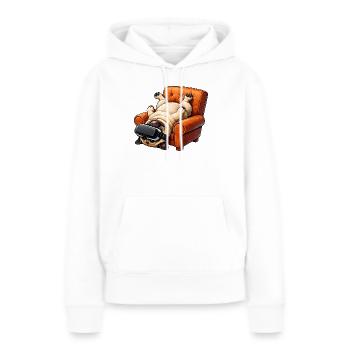 Mops mit VR Brille im Sessel - Frauen Premium Bio Hoodie - Weiß - Vorne - Julia (174cm)