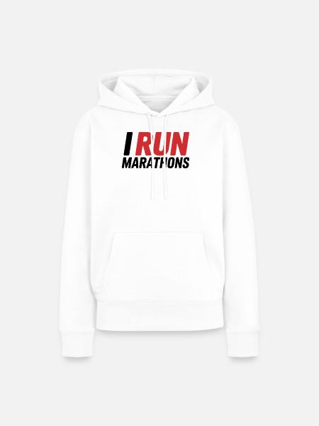 I Run Marathon Schriftzug - Frauen Premium Bio Hoodie - Weiß
