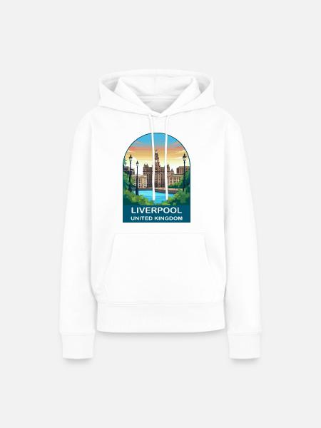 Liverpool Skyline UK Uferillustration - Frauen Premium Bio Hoodie - Weiß
