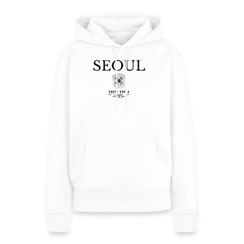 Seoul Souvenir, elegantes Design Seoul - Frauen Premium Bio Hoodie - Weiß - Vorne - Julia (174cm)
