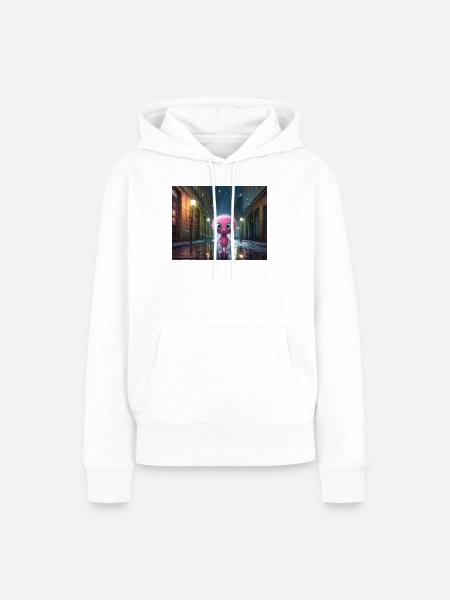 Pinkes Fluffwesen bei Regennacht - Frauen Premium Bio Hoodie - Weiß