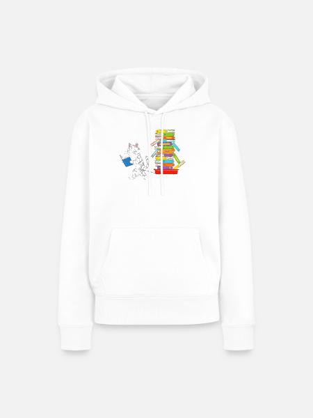 Lesekätzchen zieht Bücherwagen - Frauen Premium Bio Hoodie - Weiß