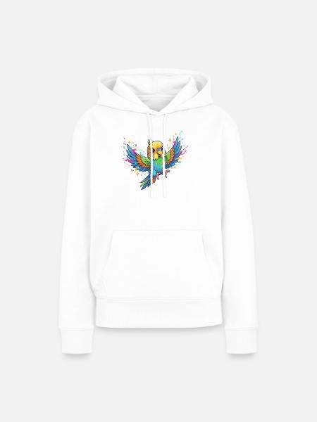 Bunter Wellensittich Farbtaumel - Frauen Premium Bio Hoodie - Weiß