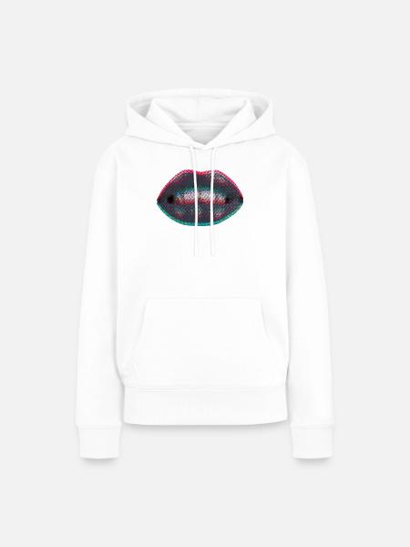 Gepunktete Neonlippen - Frauen Premium Bio Hoodie - Weiß