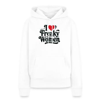 J’adore les femmes louches - Sweat à capuche Premium bio Femme - blanc - Devant - Julia (174cm)