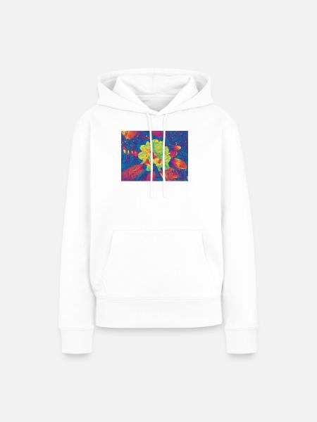 Neon Bloom Psychedelische Blume - Frauen Premium Bio Hoodie - Weiß