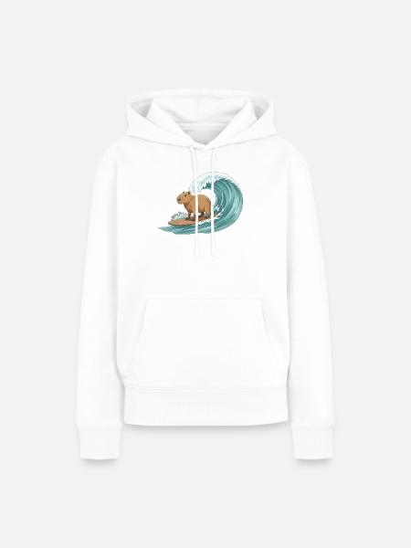Capybara auf Surfbrett - Frauen Premium Bio Hoodie - Weiß