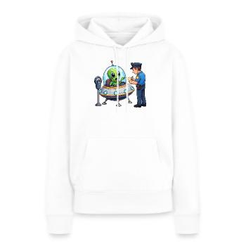 Außerirdischer im UFO-Bürokratie-Szene - Frauen Premium Bio Hoodie - Weiß - Vorne - Julia (174cm)