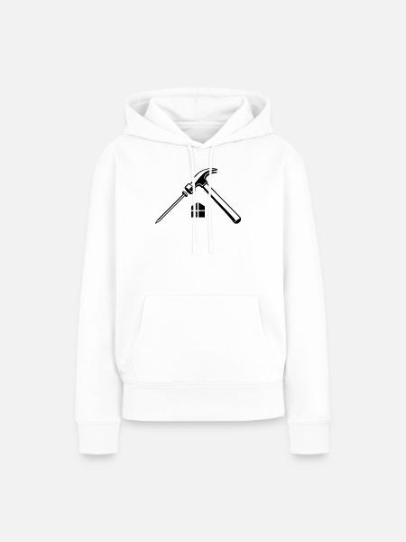 Dachdecker Hammer Nagel Logo - Frauen Premium Bio Hoodie - Weiß