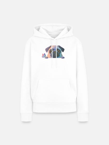 Mops mit Schmetterling - Frauen Premium Bio Hoodie - Weiß