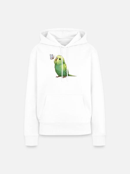 Wellensittich mit Schmetterling - Frauen Premium Bio Hoodie - Weiß