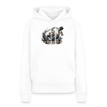 Sea Stories : Le navire pirate en bouteille rugit - Sweat à capuche Premium bio Femme - blanc - Devant - Julia (174cm)