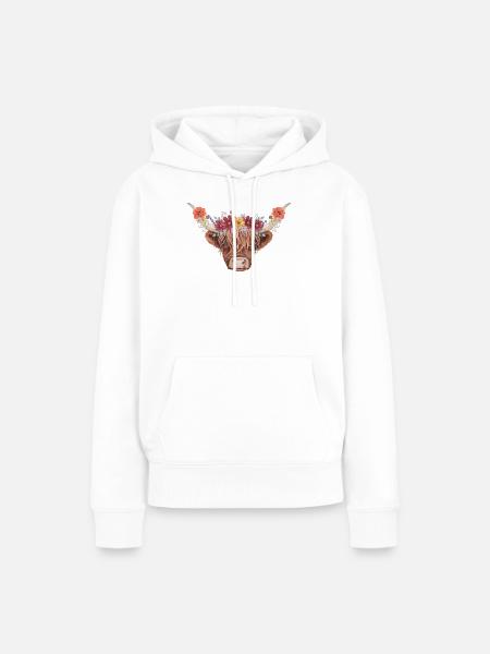 Blumenkrone Hochlandrind - Frauen Premium Bio Hoodie - Weiß