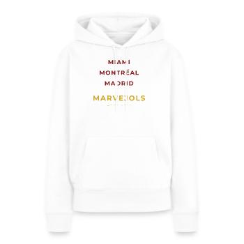 Marvejols Lozère - Miami - Montréal - Madrid - Sweat à capuche Premium bio Femme - blanc - Devant - Julia (174cm)