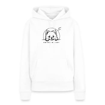Zwergspitz - Hab dich im Blick! - Frauen Premium Bio Hoodie - Weiß - Vorne - Julia (174cm)