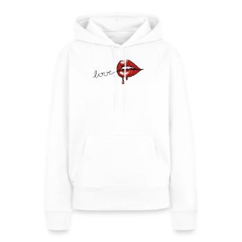 Crimson Drip - Red Lips Line Art - Sweat à capuche Premium bio Femme - blanc - Devant - Julia (174cm)
