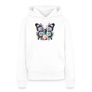 Papillon fleural pastel - Sweat à capuche Premium bio Femme - blanc - Devant - Julia (174cm)