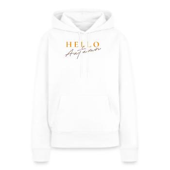 Bonjour Autumn | Dicton de l’automne moderne - Sweat à capuche Premium bio Femme - blanc - Devant - Julia (174cm)