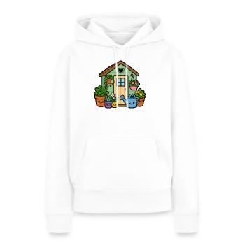 Kleines Gartenhäuschen mit Pflanzen - Frauen Premium Bio Hoodie - Weiß - Vorne - Julia (174cm)