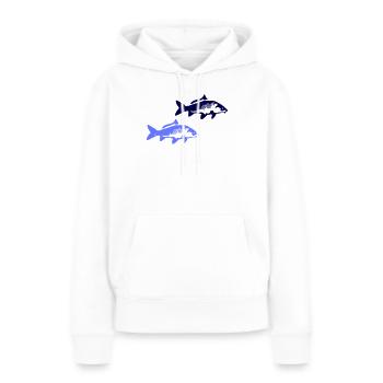 Zwei blaue Fischsilhouetten - Frauen Premium Bio Hoodie - Weiß - Vorne - Julia (174cm)