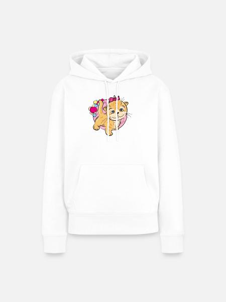 Verspieltes Kätzchen mit rosa Schleife - Frauen Premium Bio Hoodie - Weiß