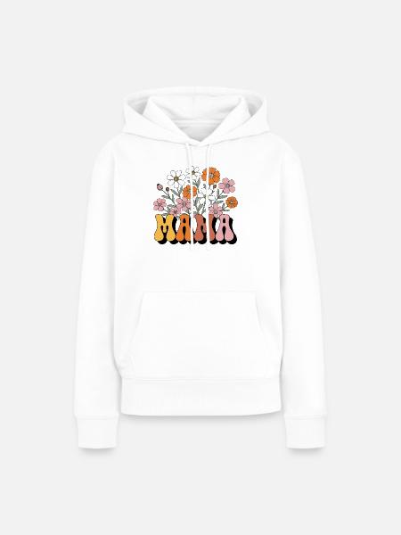Mama Retro Blumen Groovy - Frauen Premium Bio Hoodie - Weiß