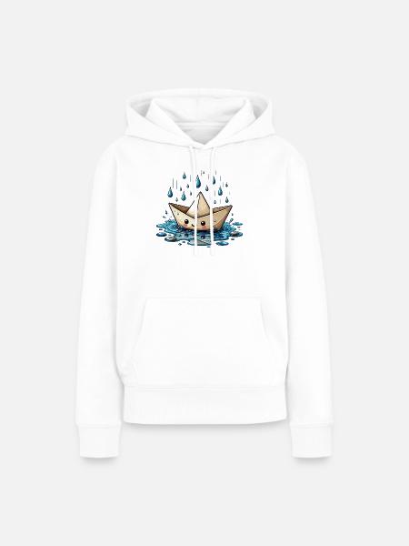 Origami Boot im Regen - Frauen Premium Bio Hoodie - Weiß
