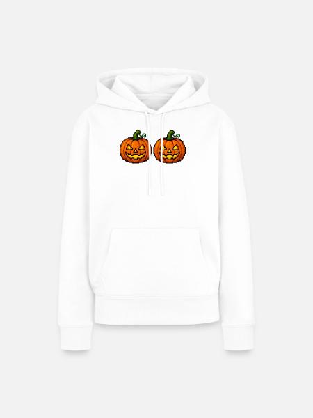 Pixel Halloween Kürbisse Paar - Frauen Premium Bio Hoodie - Weiß