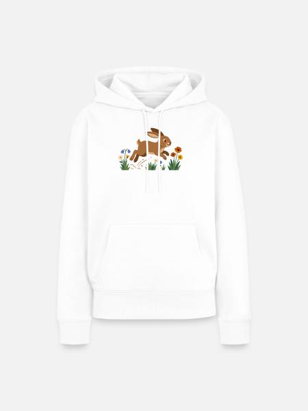 Hase im Frühlingsfeld - Frauen Premium Bio Hoodie - Weiß