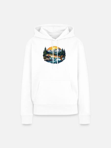 Fisch im Fluss - Wald - Frauen Premium Bio Hoodie - Weiß