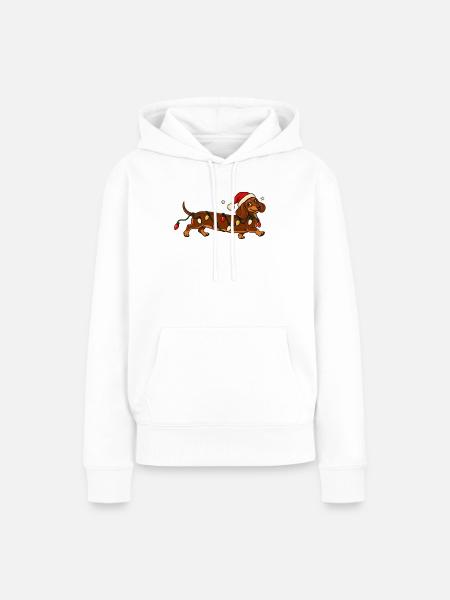 Weihnachts Dackel mit Lichterkette - Frauen Premium Bio Hoodie - Weiß