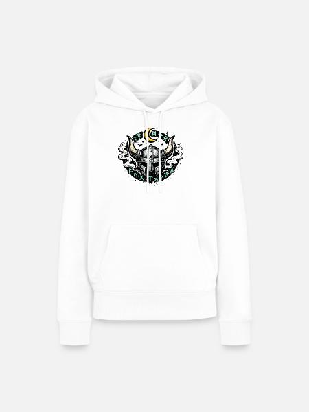 Mondhorn Viking Helm Runen - Frauen Premium Bio Hoodie - Weiß