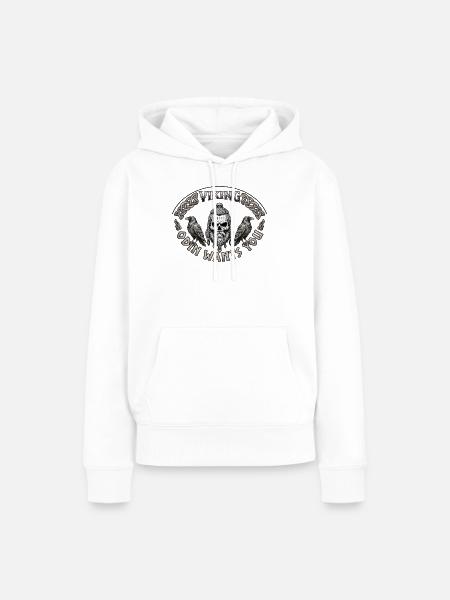 Viking Schädel mit Raben und Knoten - Frauen Premium Bio Hoodie - Weiß