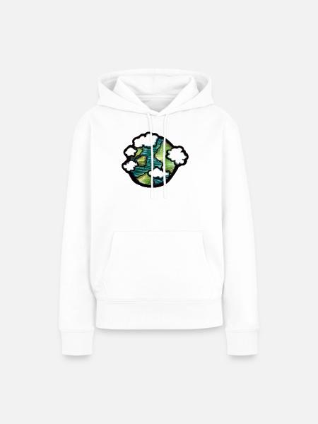 Aquarell Erde mit Wolken - Frauen Premium Bio Hoodie - Weiß