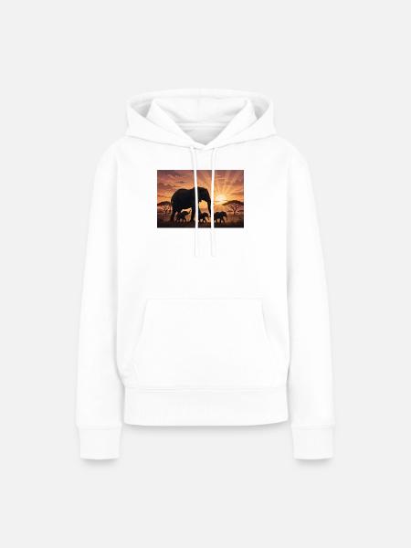 Elefanten-Morgendämmerungs-Silhouette - Frauen Premium Bio Hoodie - Weiß