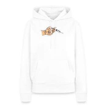 Spritze mit herauskommendem Tropf in der Hand - Frauen Premium Bio Hoodie - Weiß - Vorne - Julia (174cm)