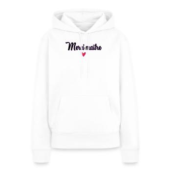 MAÎTRE. MAITRE. MERCI. MERCI MAÎTRE. MAITRE - Sweat à capuche Premium bio Femme - blanc - Devant - Julia (174cm)